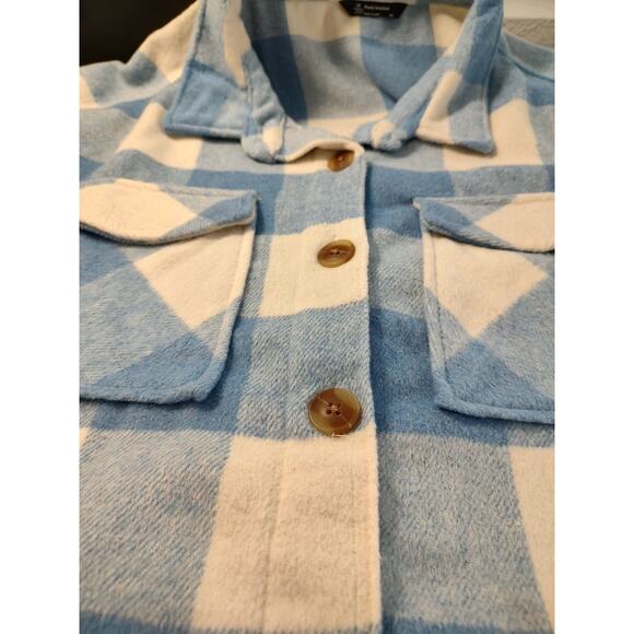 Member's Mark Woman's Blue-White Plaid Button Front Shacket Size XXL Pockets - Picture 3 of 7